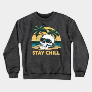 Stay Chill Retro Sunglasses Sunset Skull Design Crewneck Sweatshirt